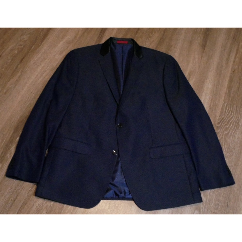 Alfani Slim Fit Mens Blazer Navy Blue Textured Two‎ Button Suit Jacket 44R